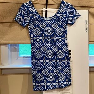 Blue and beige bodycon dress